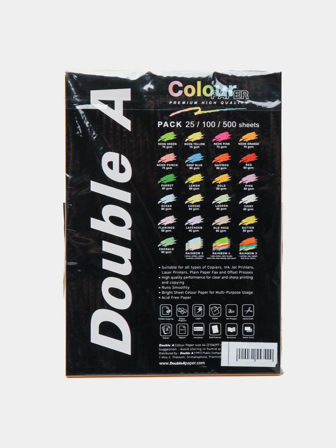Цветная бумага Double A, A4, 100 л, офисная, детская, для дома — фото 1