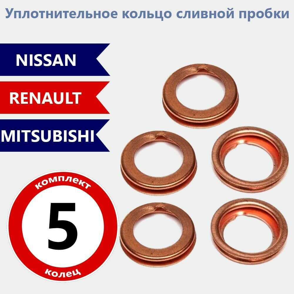 Прокладка сливной пробки масляного поддона двигателя Nissan, Renault 1102601M02 5 шт.