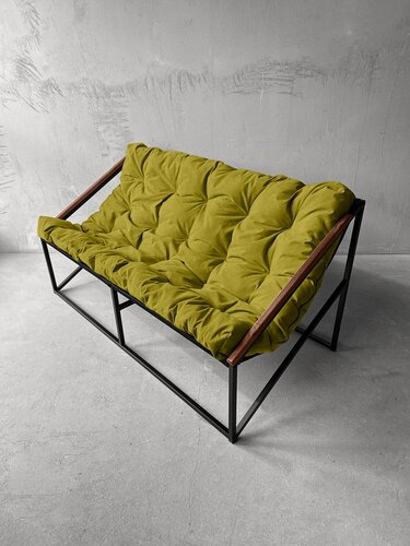 Изображение товара Диван мягкий удобный для отдыха, уличный, на балкон, веранду, лофт, минимализм, Слэш ++ велюр желтый