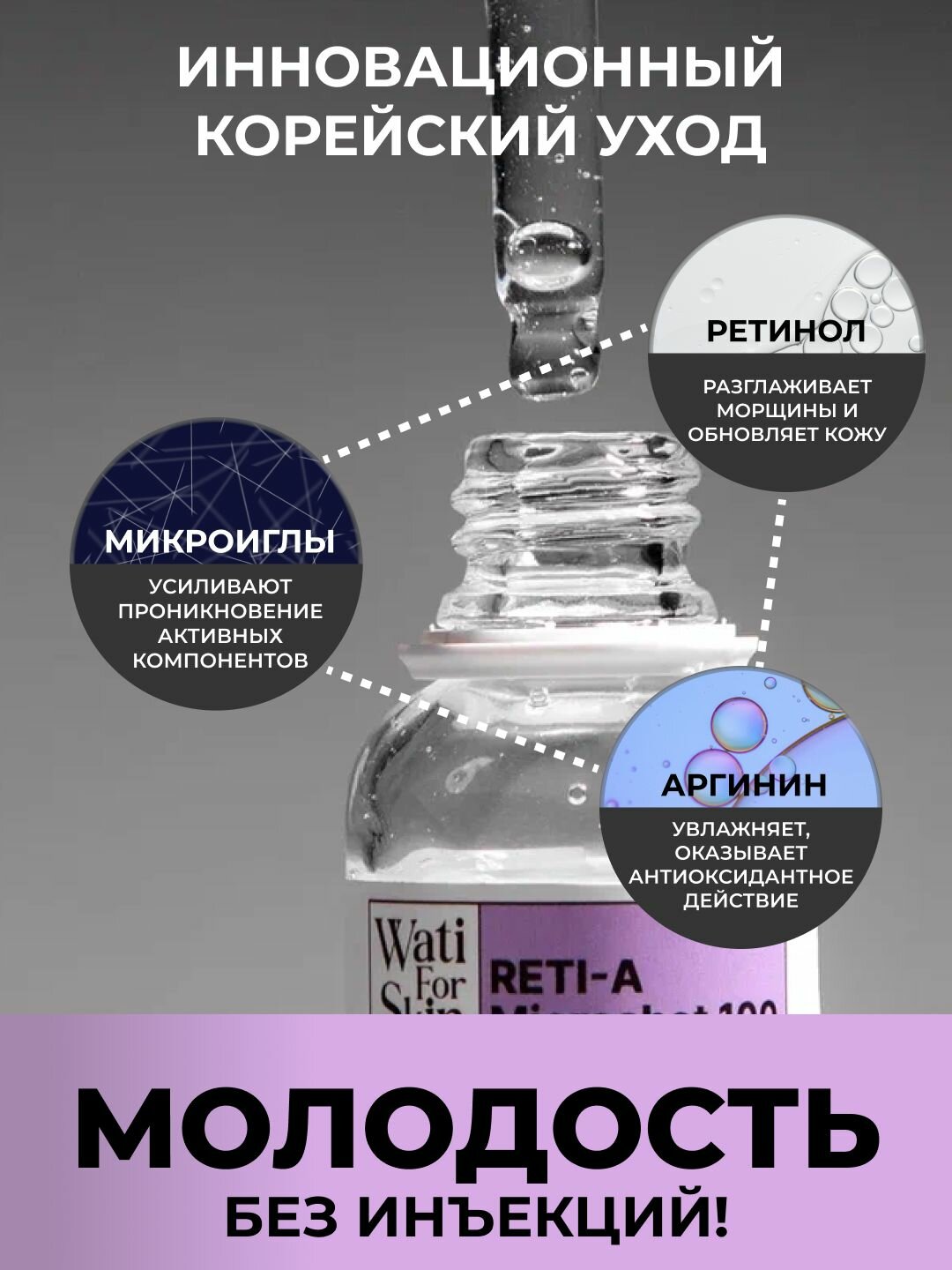 Картинки Сыворотка для лица с микроиглами и ретинолом, Wati for Skin, со спикулами от морщин, лифтинг эффект, 30 мл/ Корея