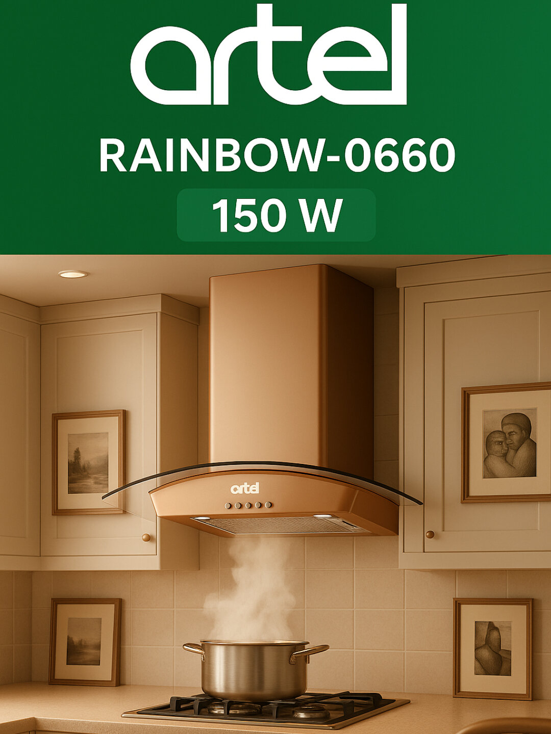 Вытяжка Artel Rainbow ART-0660, 3 скорости, 700 м³/ч, LED Karich