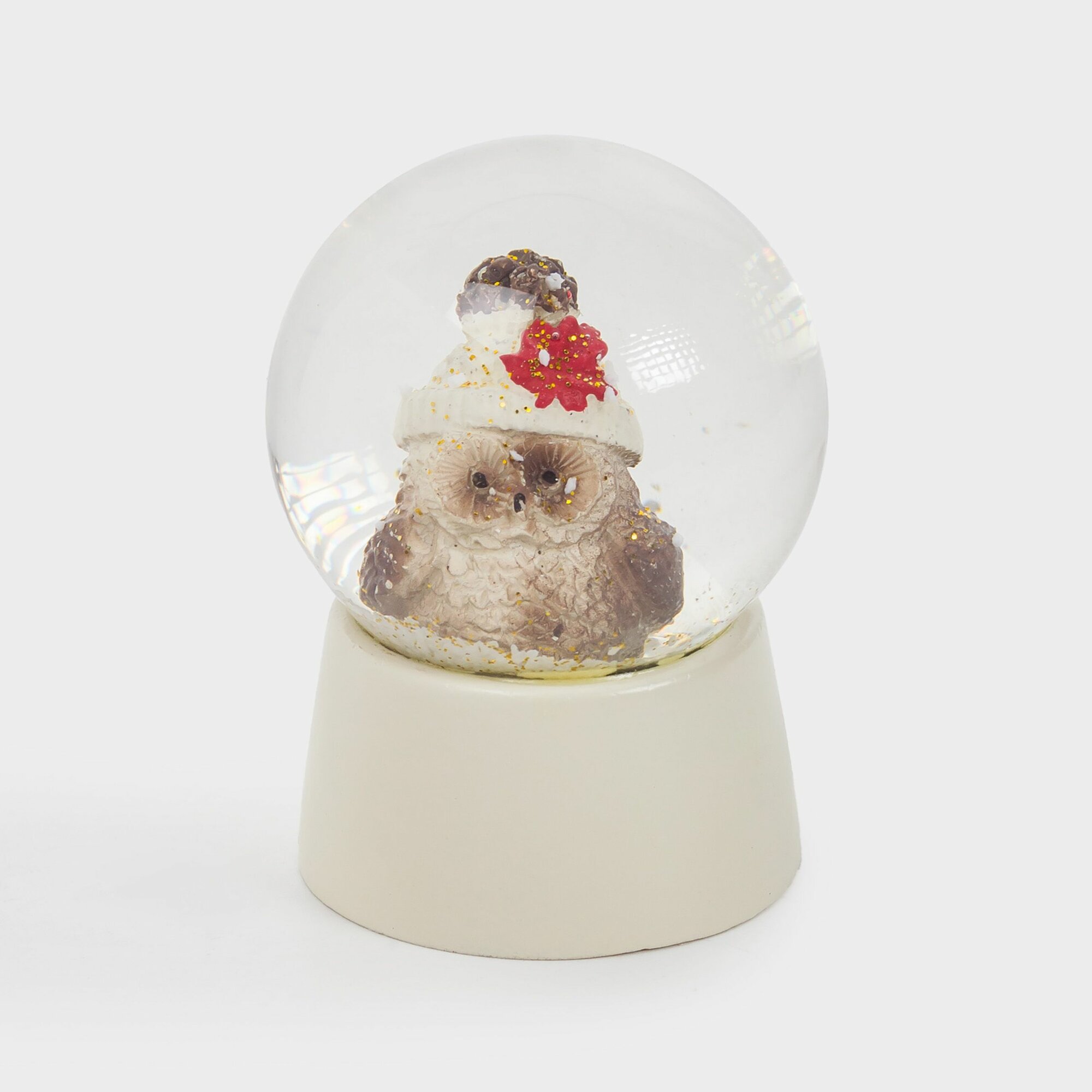 Снежный шар 6 см стекло/полирезин молочный Сова в шапке Forest animals