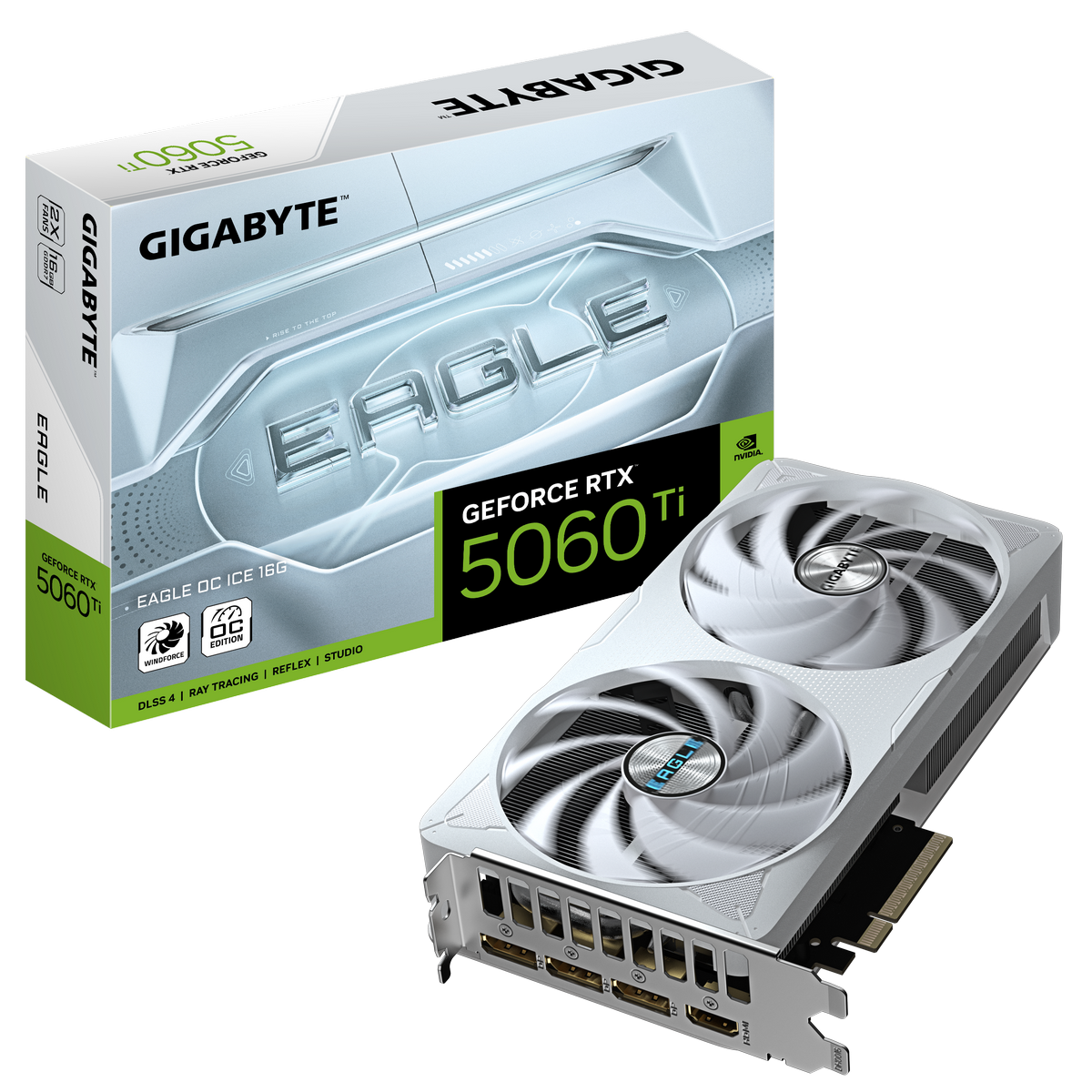 Видеокарта Gigabyte GeForce RTX 5060 Ti 16 ГБ (RTX 5060 Ti EAGLE OC ICE 16G), RTL