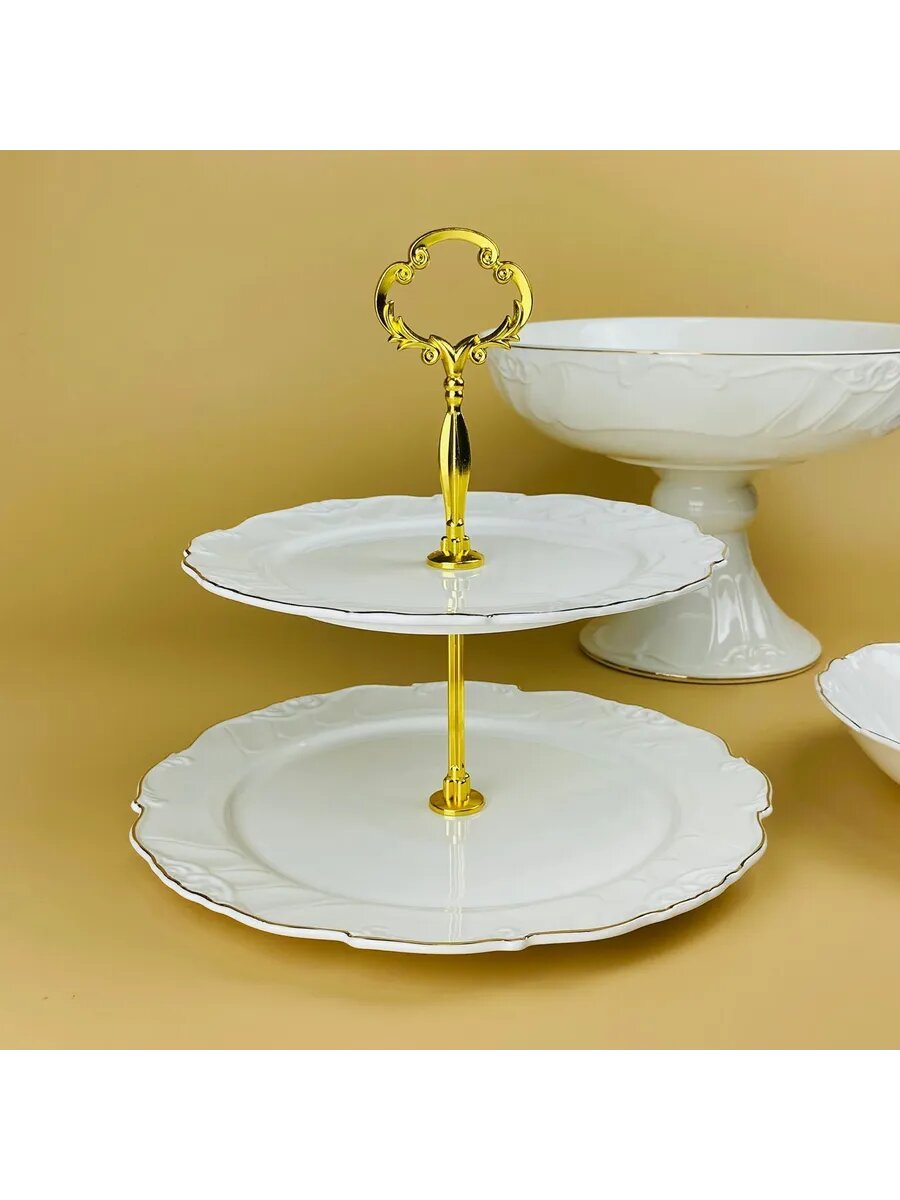 Двухъярусная этажерка Lenardi Крокус Золото 20,5/25,5х24см фарфор