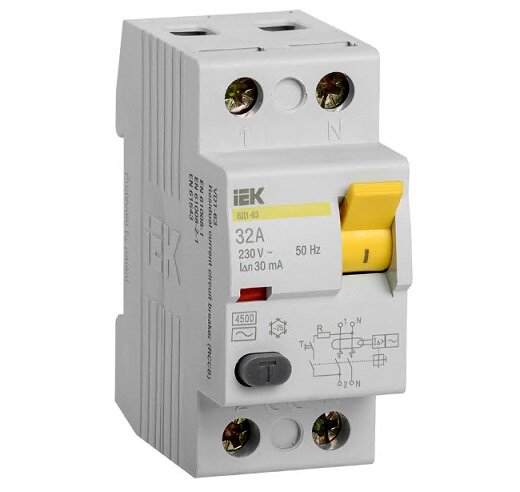 Выключатель дифференциальный ВД1-63 (УЗО) 2Р 32А IEK MDV10-2-032-030 EL