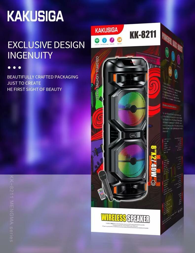 Портативная колонка Kakusiga KK-8211, Bluetooth, с микрофоном, яркая RGB подсветка, мощный звук. — фото 1