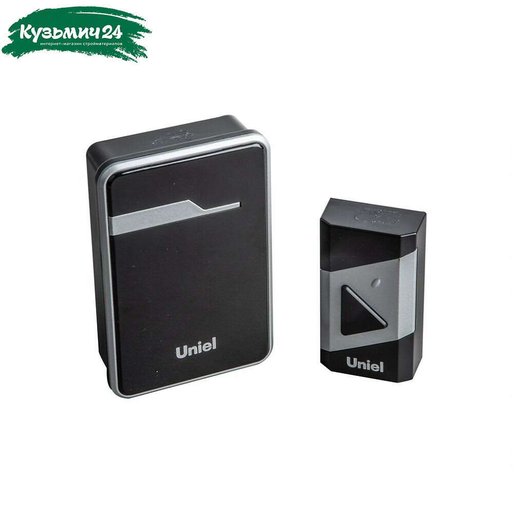 Звонок беспроводной Uniel UDB-016W-R1T1-38S-150M-BL-SL накладной 38 мелодий черный с серебристым