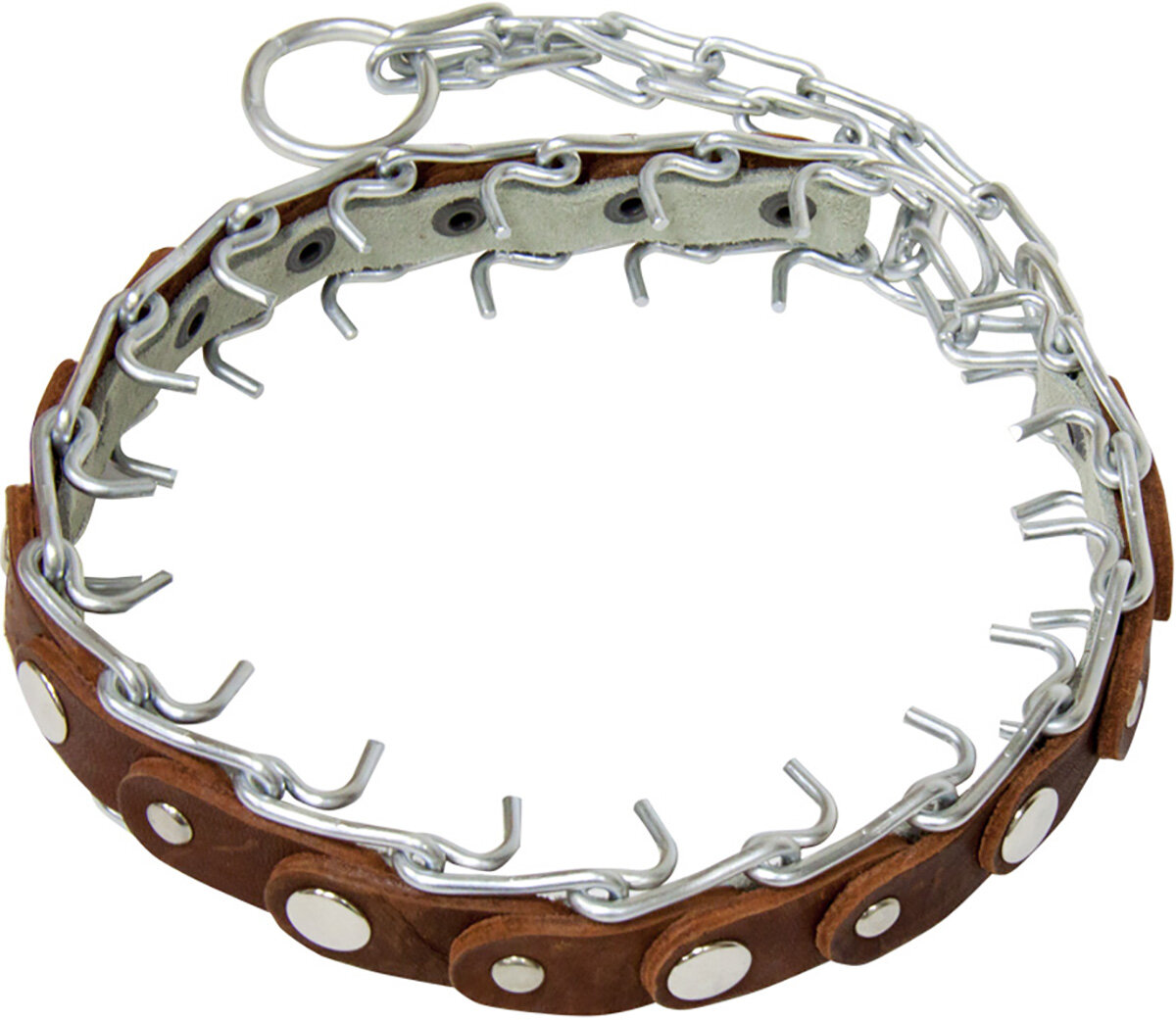 Ошейник строгий проволочный сварная цепь 3 мм с кожей Зооник в ассортименте (1 шт)