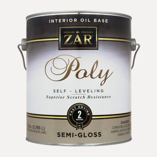 Изображение товара Бесцветный полиуретановый лак для внутренних работ ZAR Interior Oil Base Poly 3,78 л Полуглянцевый 33013