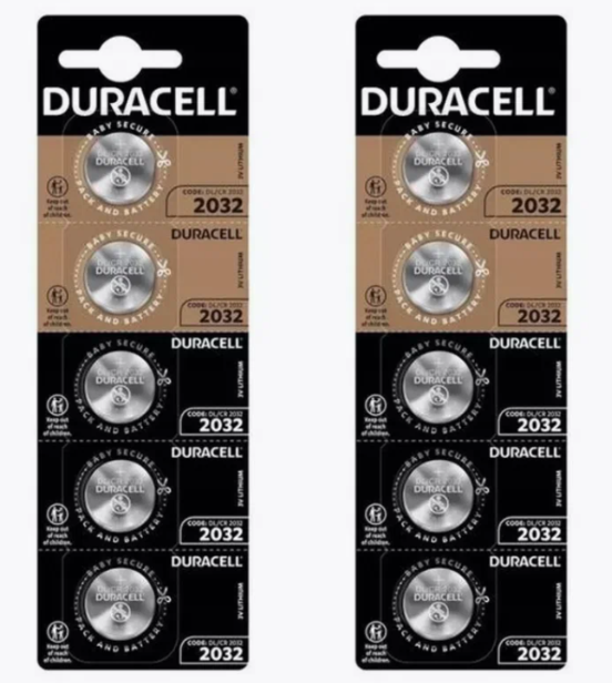 Батарейки Duracell литиевые CR2032, 3V, в ленте, 5 шт, 2 уп