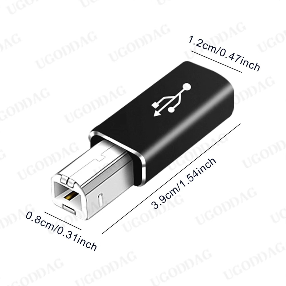 Кабель-адаптер USB Type-c к принтеру Конвертер квадратного порта для электронного пианино Принтер USB C «мама» на USB B «папа», Black — фото 1