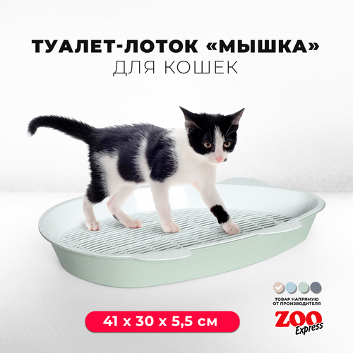 Туалет-лоток для котят Zooexpress мышка с сеткой, 41х30х5,5 см, светло-зеленый
