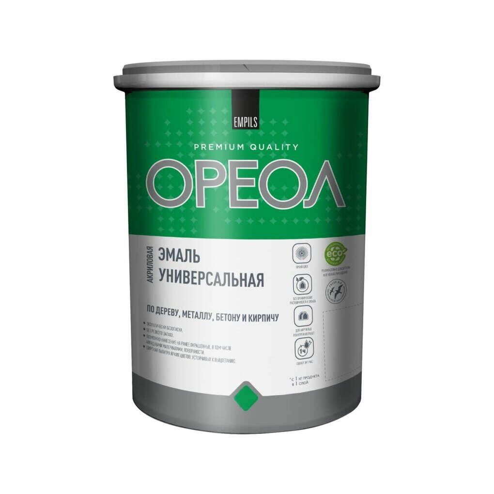 Эмаль универсальная акриловая Ореол матовая  1 1кг  белый