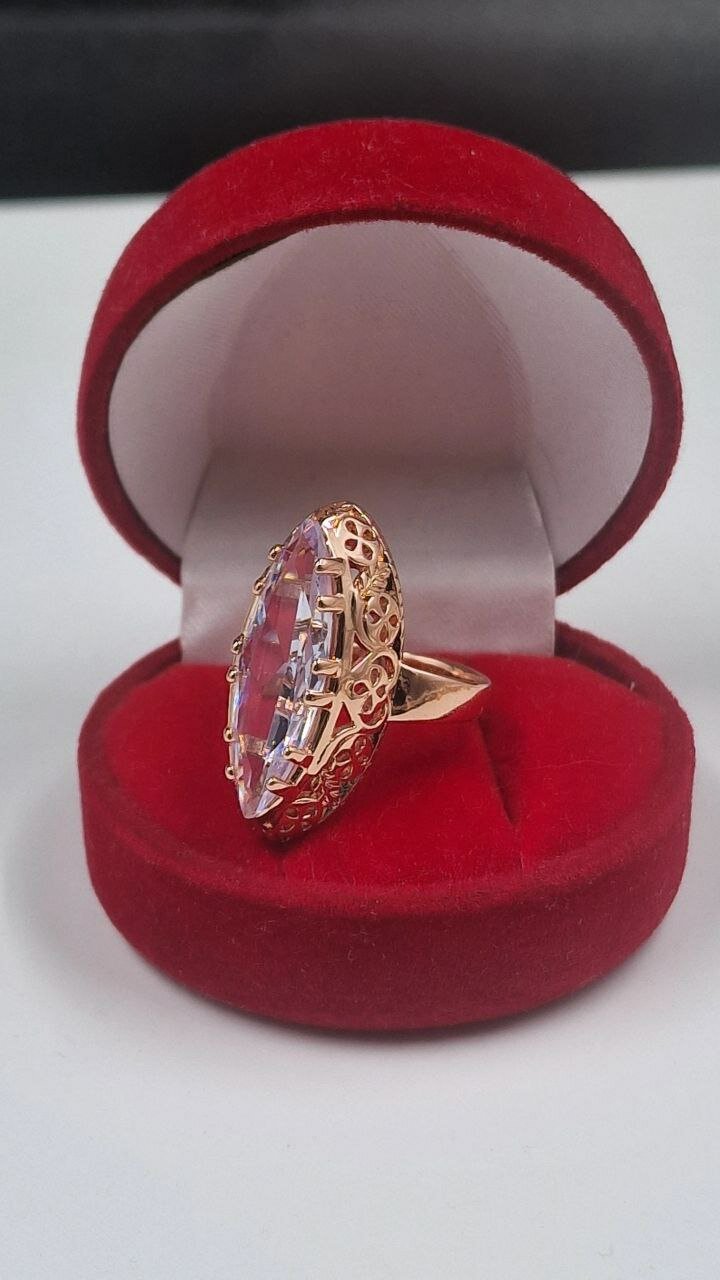 Кольцо, фианит, размер 18, золотой — фото 1