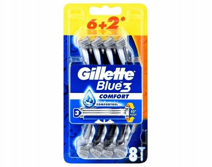 Одноразовые бритвенные станки Gillette Blue-3 Comfort, 8 шт. (плавающая головка)