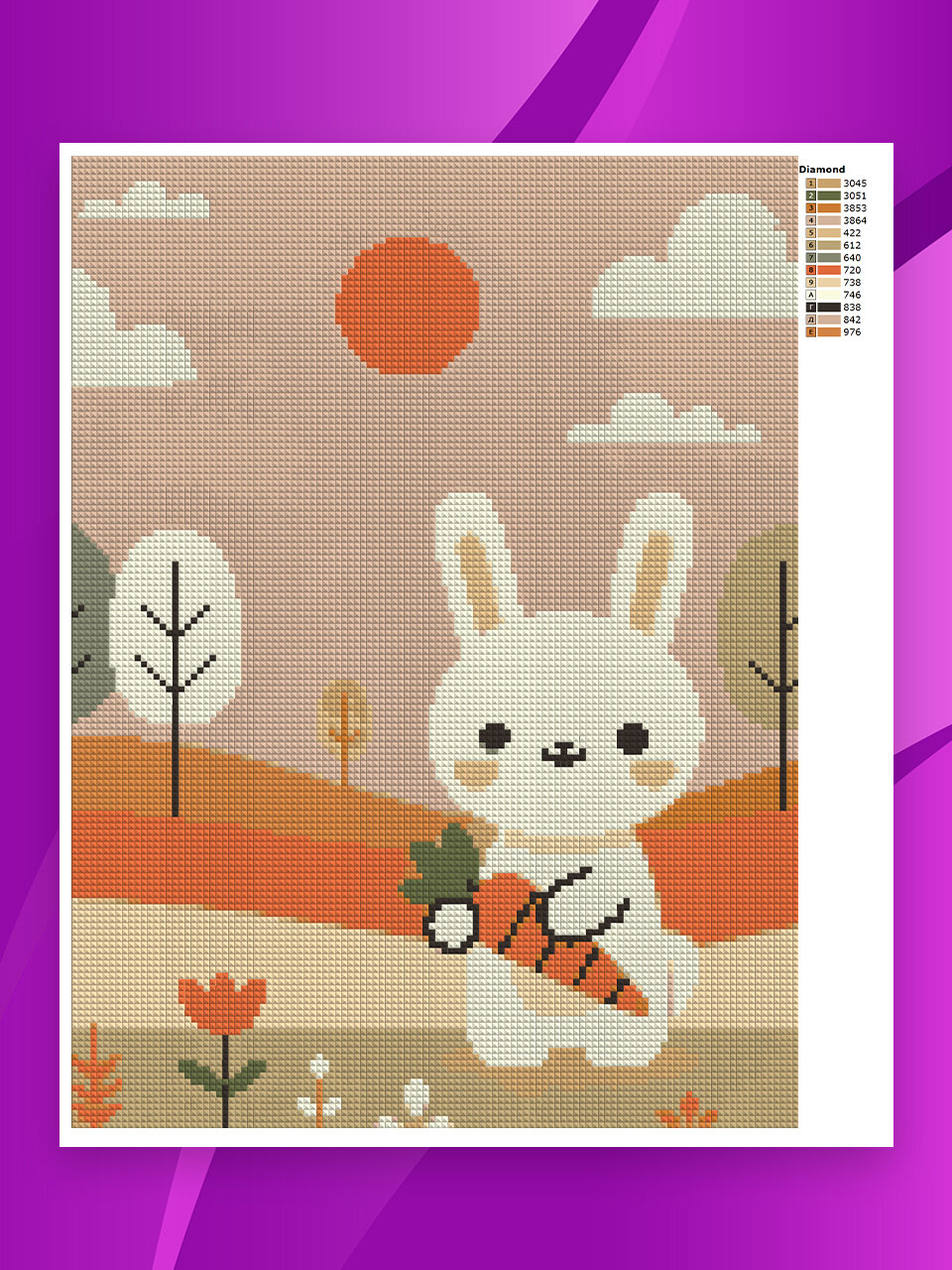 Алмазная мозаика без подрамника - для детей - Зайка в Осеннем Лесу 30 х 40 см