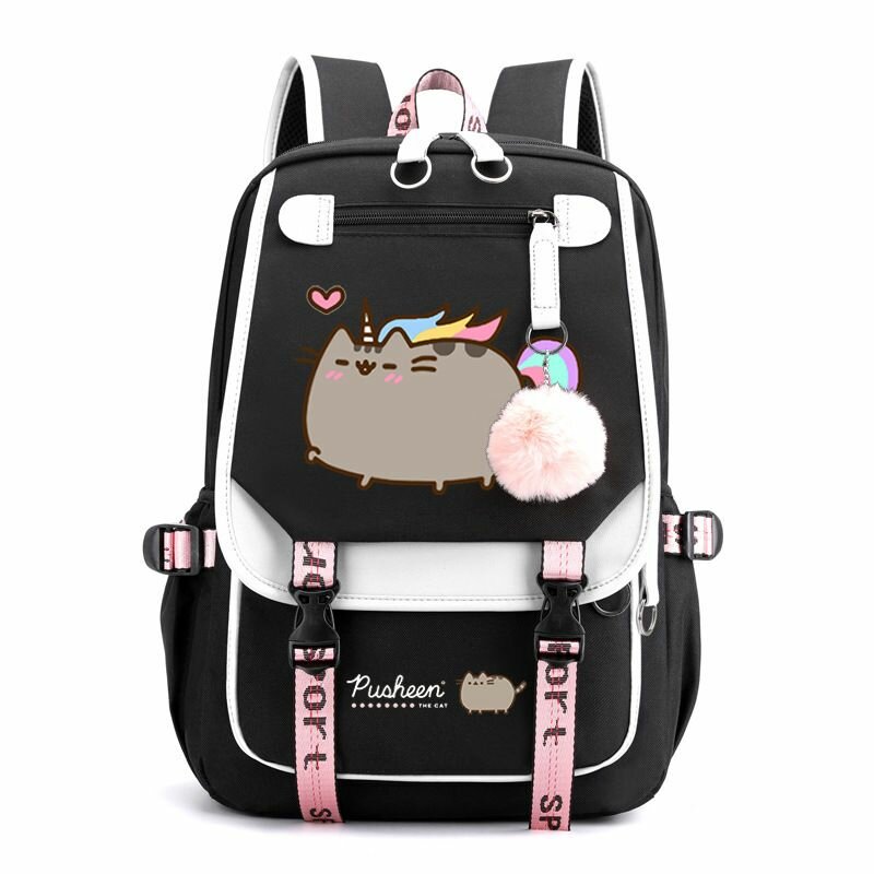 Рюкзак школьный повседневный для девочки с пушистым брелком. Pusheen Пушин