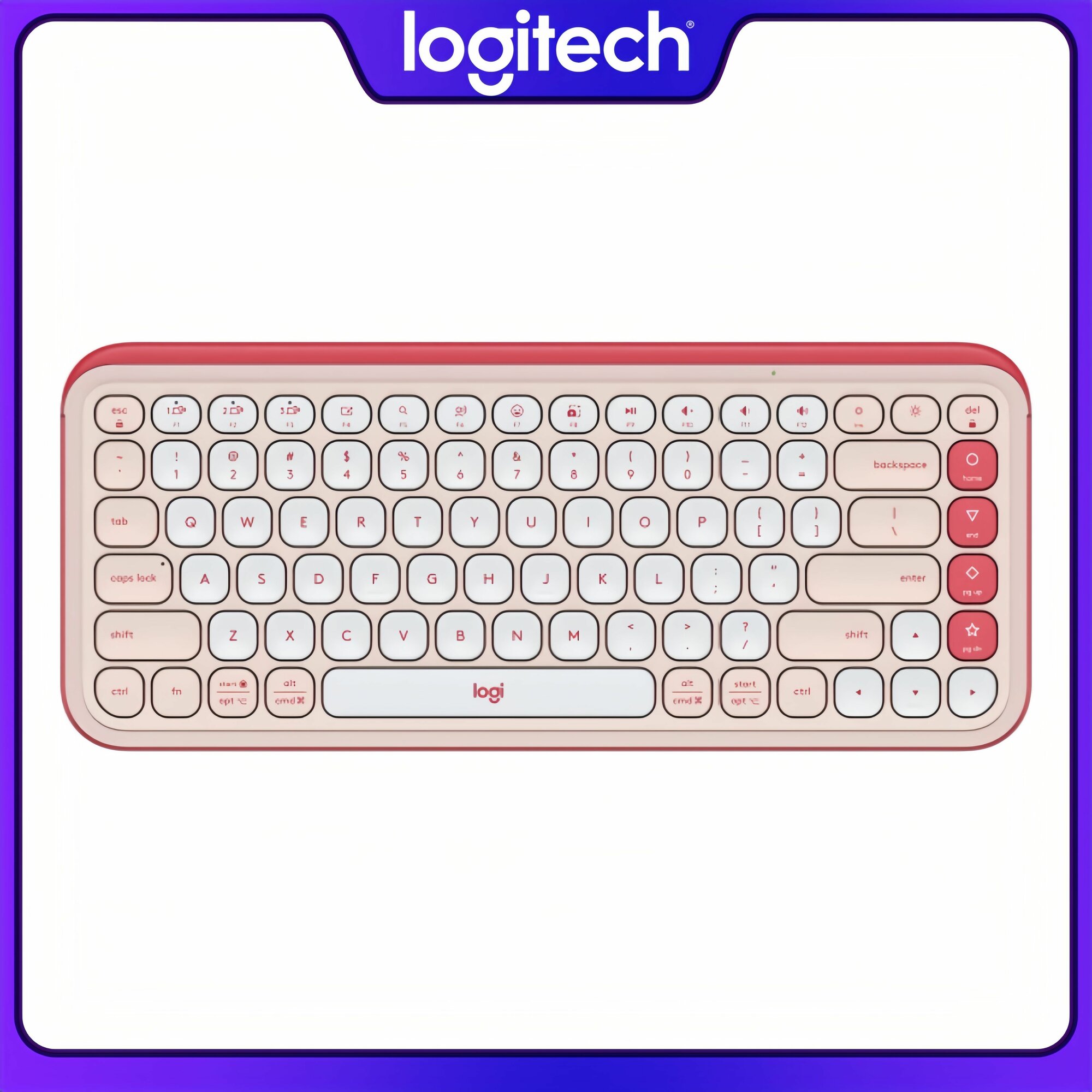 Logitech клавиатура беспроводная POP Icon Keys, Версия CN, Розовый-белый цвет, Bluetooth