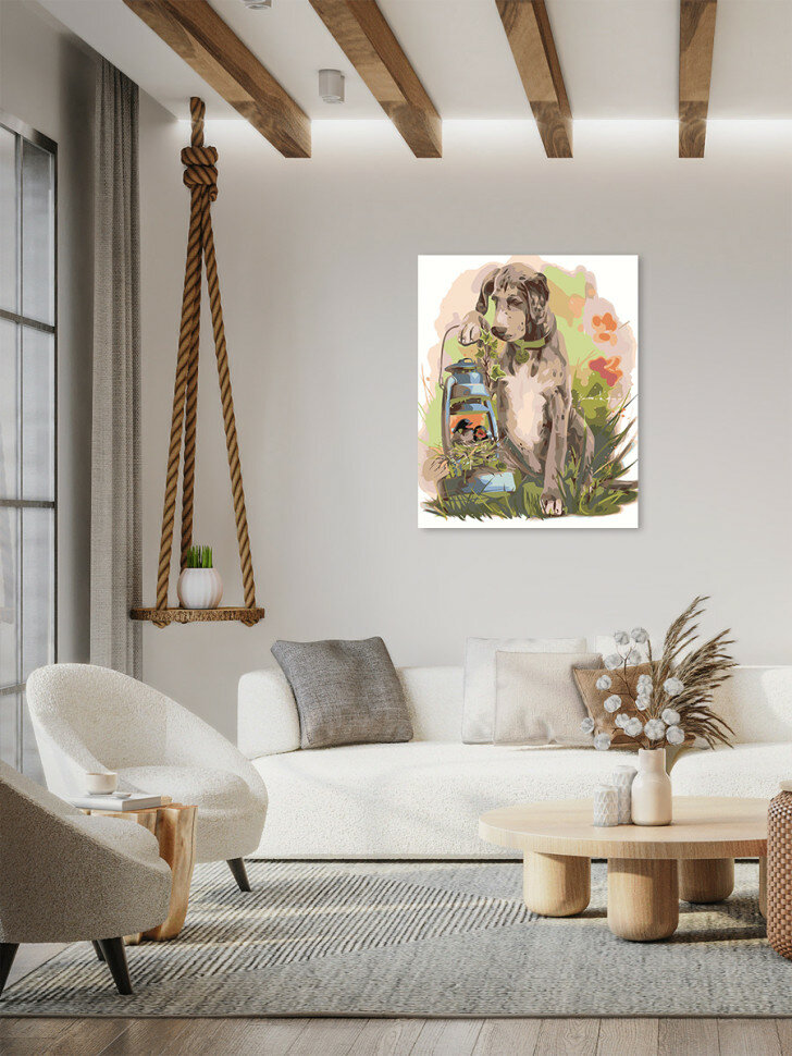 Картина по номерам "Собака с птичками" — фото 1