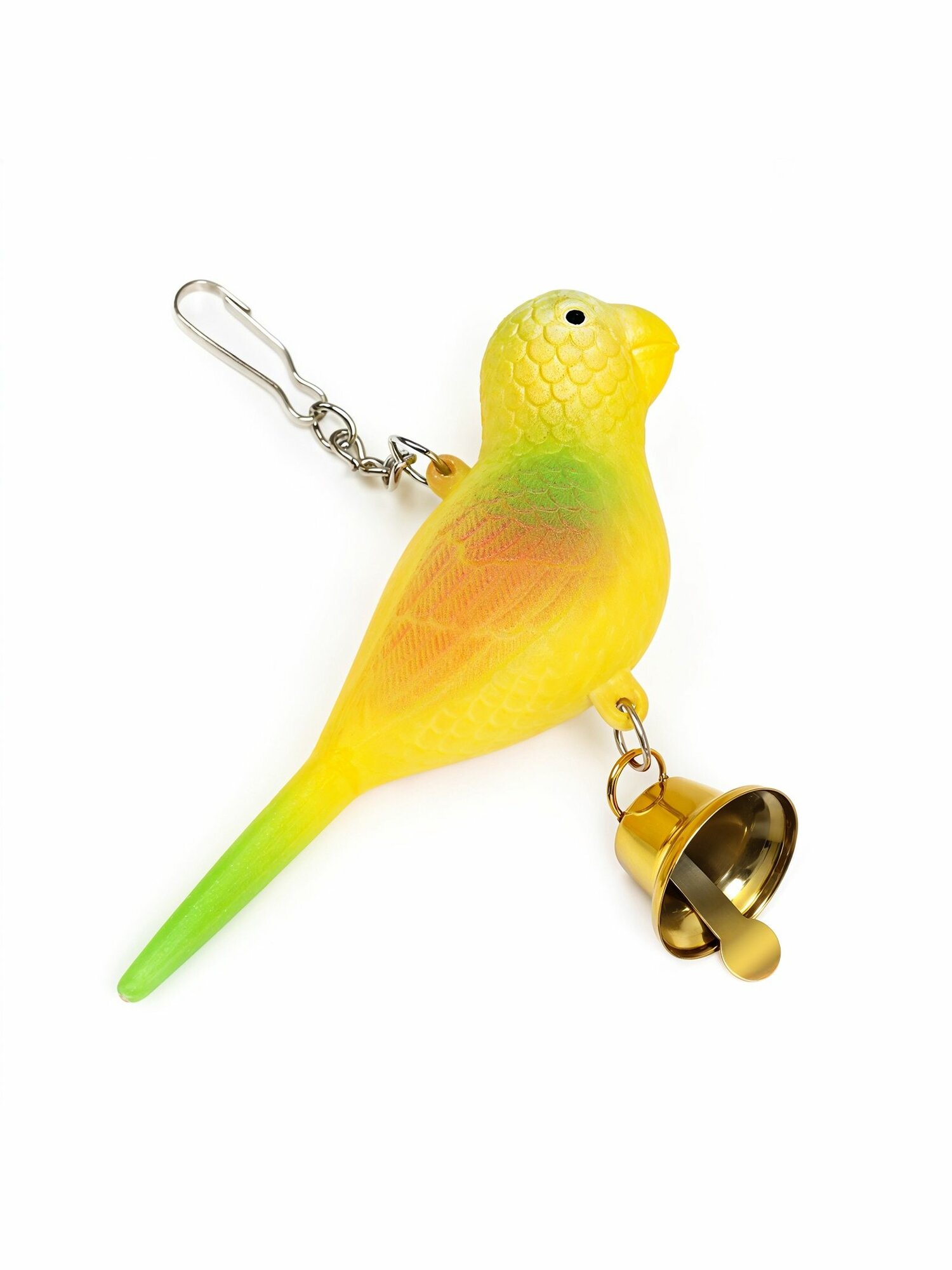 Игрушка для птиц "Птичка" с колокольчиком 11.9 х 3.4 х 12.5 см жёлтая