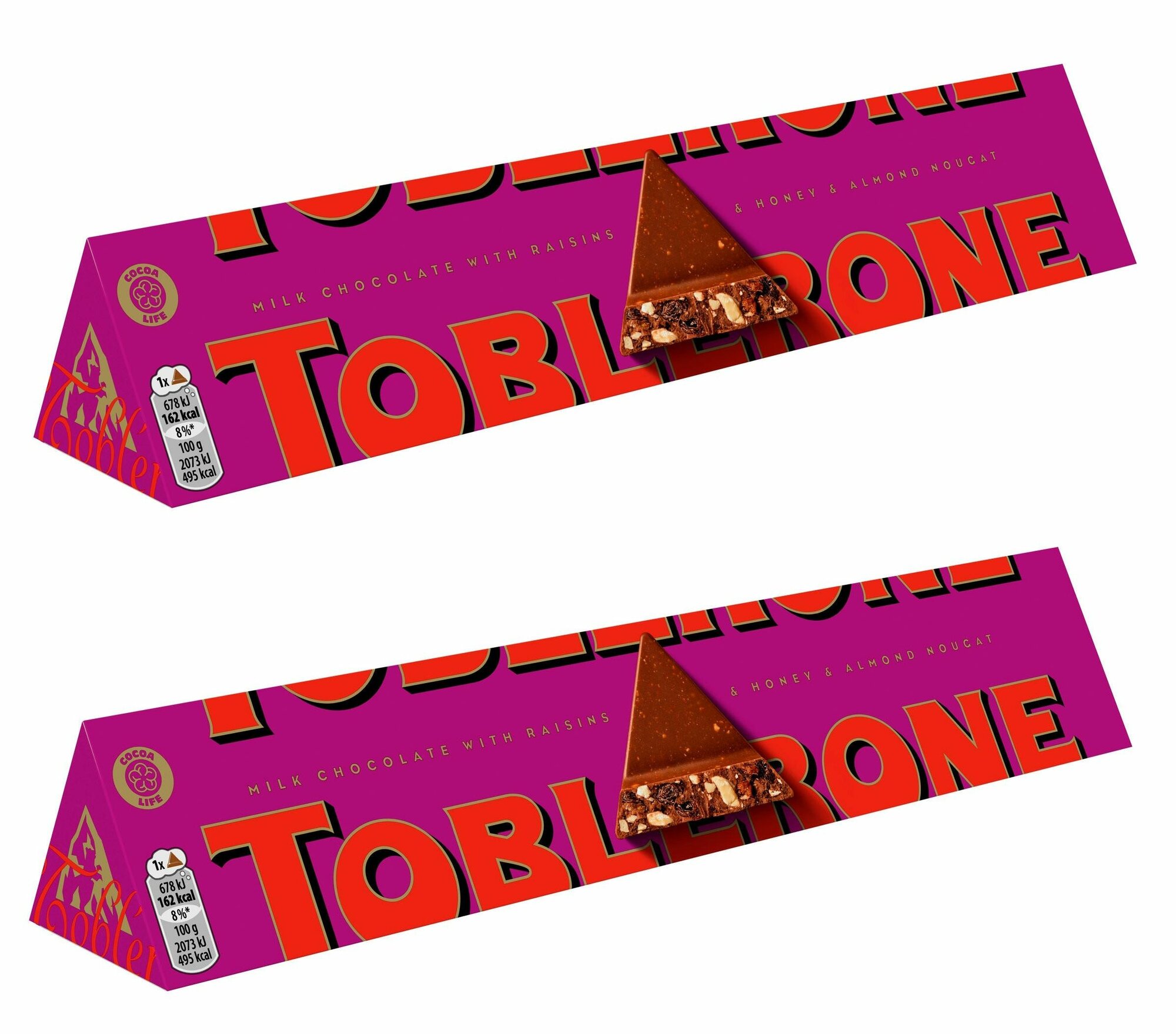 Шоколад Toblerone Молочный с медово-миндальной нугой с изюмом и орехом, 2 шт 100 гр. (Швейцария)
