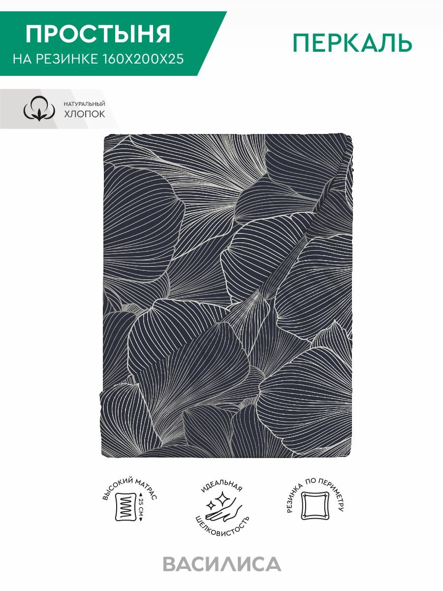 Простыня Василиса на резинке 160x200x25см из перкаля, Контурный мотив 20422/1