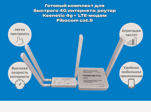 Изображение товара Комплект для интернета Wi-Fi роутер Keenetic 4G+Модем 4G+ LTE Fibocom L850 cat.9 в корпусе VERTELL LONG USB-M.2+Sim-карта в подарок
