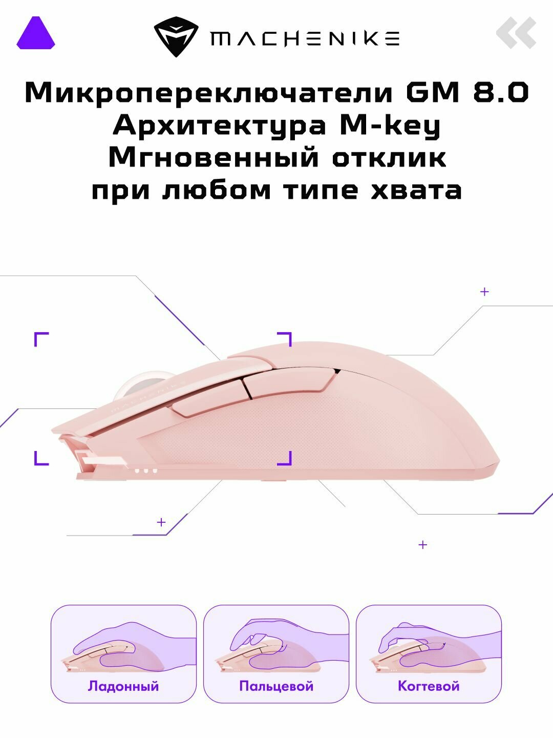 Игровая мышь Machenike M7 Cotton Candy беспроводная (2.4G) оптическая, 5 кнопок, сенсор PAW3395, 26000 DPI, 1000 Гц, до 650 ips, 600 мА, розовый — фото 1