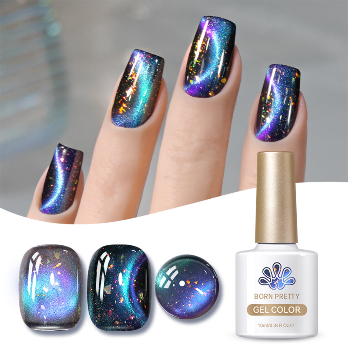 Born Pretty, Glitter Cat Magnetic Gel - магнитный гель-лак "кошачий глаз" с глиттером MY35, 10 мл