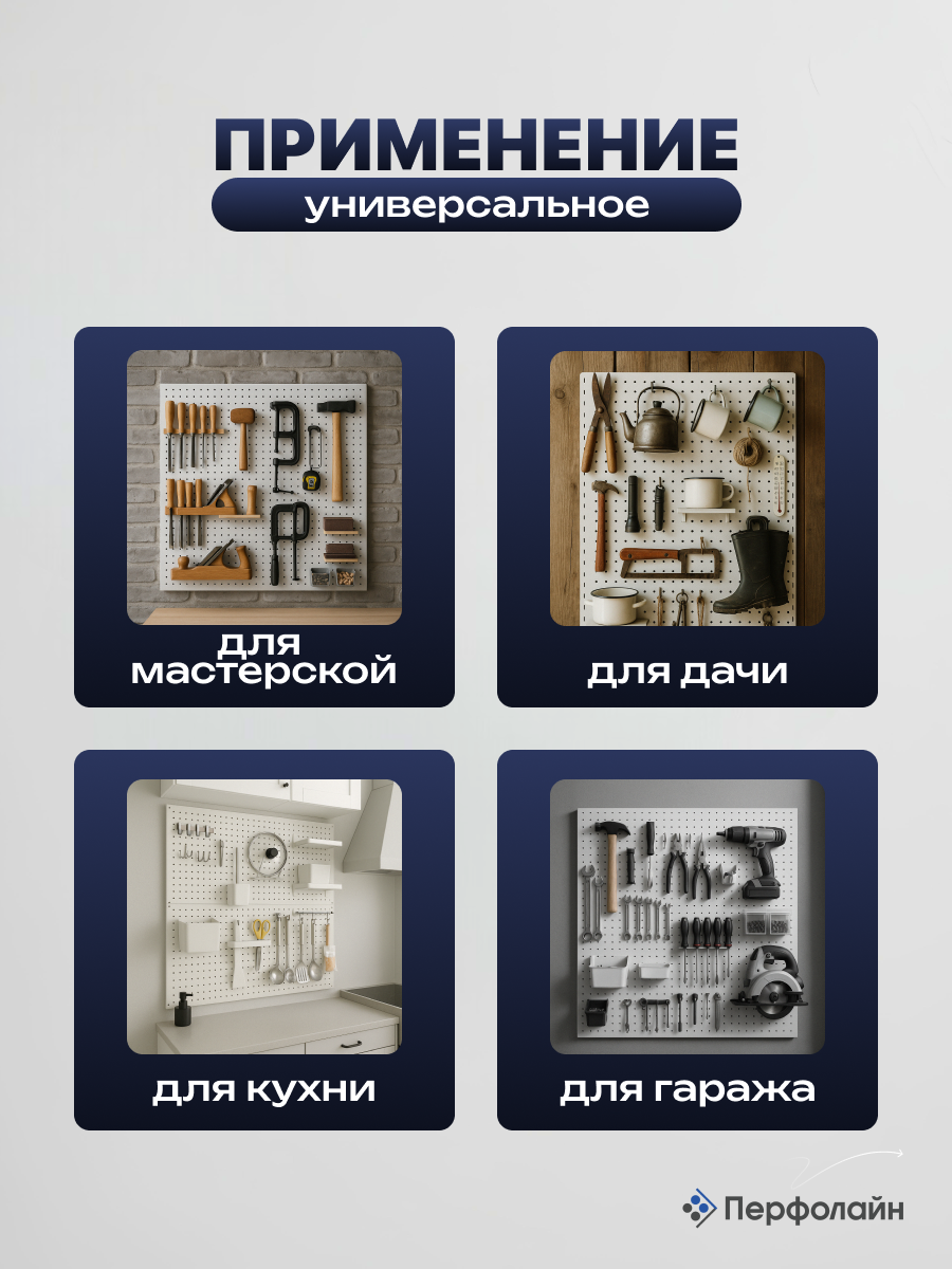 Перфорированная панель металлическая Перфолайн, синяя, 64х100 см, без крючков; органайзер для инструментов — фото 1