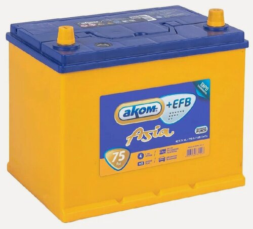 Изображение товара Аккумулятор автомобильный АКОМ (Akom) ASIA EFB 75 А/ч 750 А обр. пол. D26 Азия авто (260x173x225) с бортиком