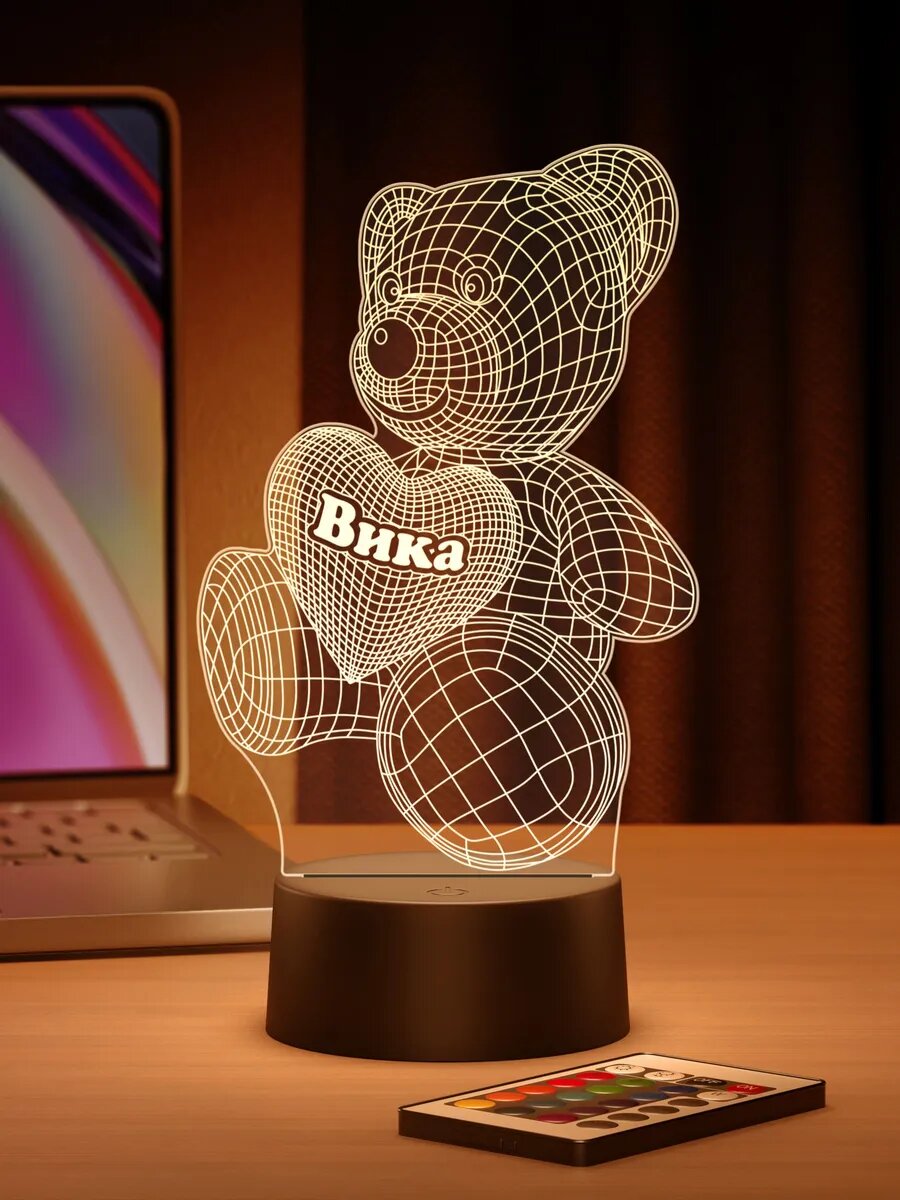 Ночник Мишка с сердцем Вика Идеальный подарок для создания атмосферы