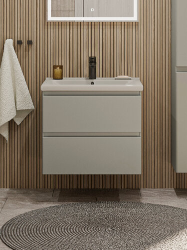 Изображение товара Тумба подвесная SanStar Riana 60 с раковиной Миранда 60 (комплект) для ванной комнаты, грей