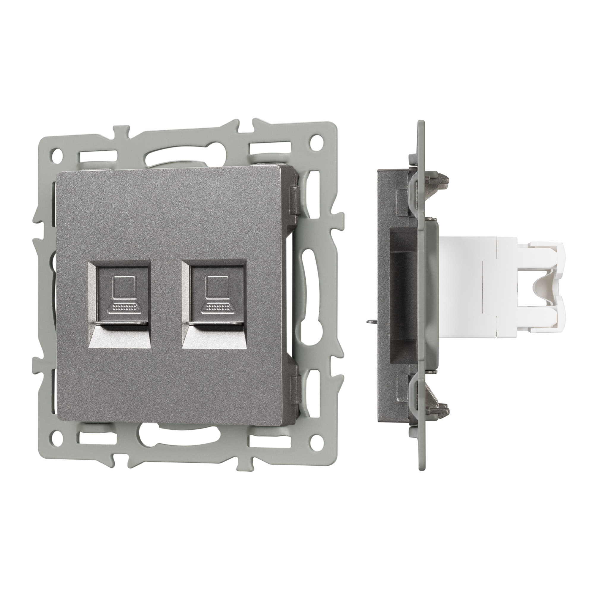045338 Механизм компьютерной розетки двойной SCT-MPC2-PL-GR (RJ-45, CAT6) (Arlight, -)