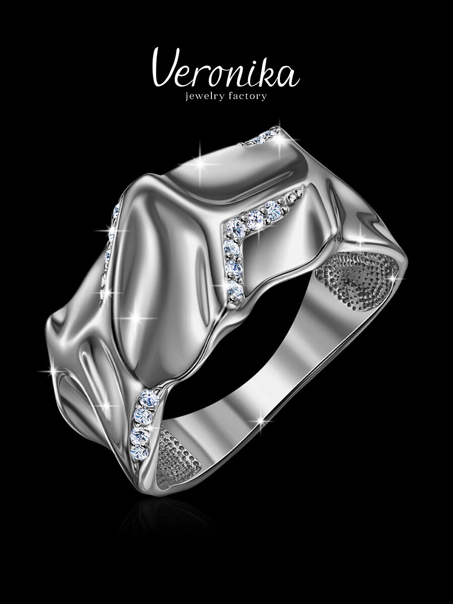 Кольцо дорожка Veronika, серебро, 925 проба, родирование, фианит, размер 19, серебряный