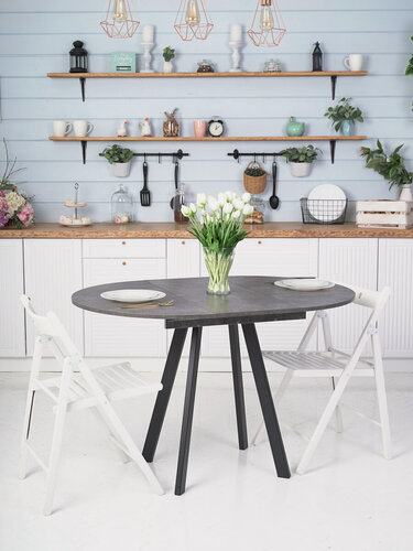 Изображение товара Стол Элип профиль кухонный обеденный круглый раздвижной, камень тёмный, 85х85/120х75 см.