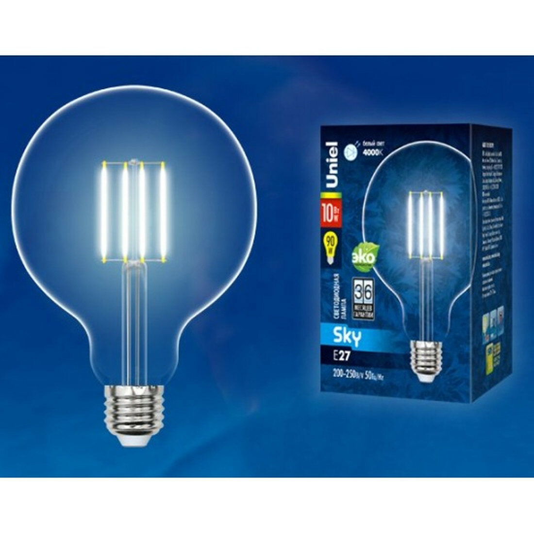 Лампа Uniel LED-G125 E27 10Вт 900лм 30000ч филаментная шар 172мм