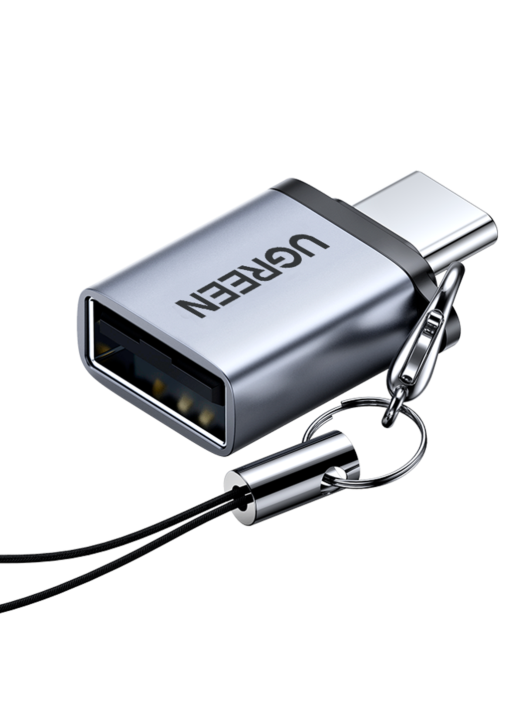 Адаптер-переходник Ugreen USB C - USB A 3.0 со шнурком для брелка, цвет серый (50283)