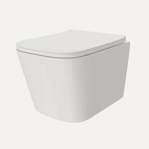 Изображение товара Унитаз подвесной Teymi Helmi Vortex T40310 с микролифтом, безободковый, без бачка, антивсплеск, фарфоровый, белый, глянцевый, прямоугольный, сиденье для унитаза в комплекте