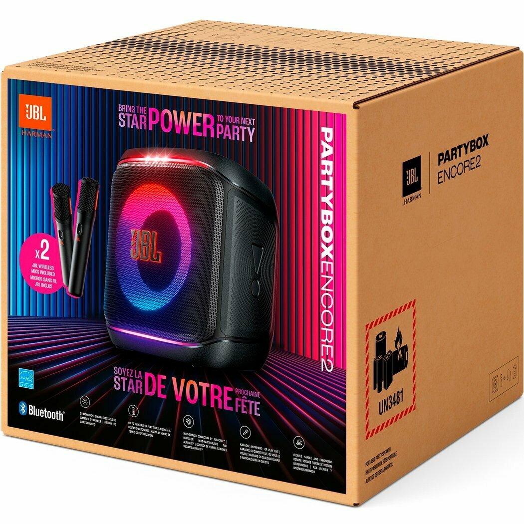 JBL PartyBox Encore 2 с двумя микрофонами — портативная колонка для караоке и вечеринок