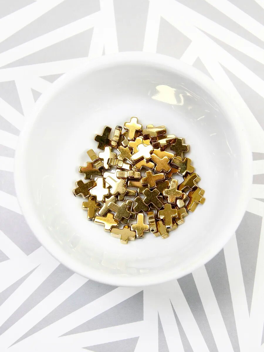 Гематин - крестики - золото - 8 мм, нить 20 см (около 20 шт) — фото 1