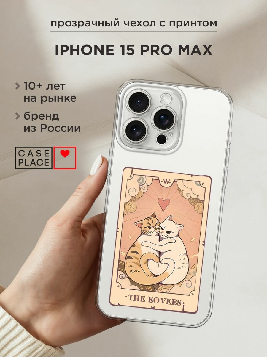 Чехол на Apple iPhone 15 Pro Max / Айфон 15 Про Макс с принтом "The lovers cats 2 - 14 февраля", прозрачный