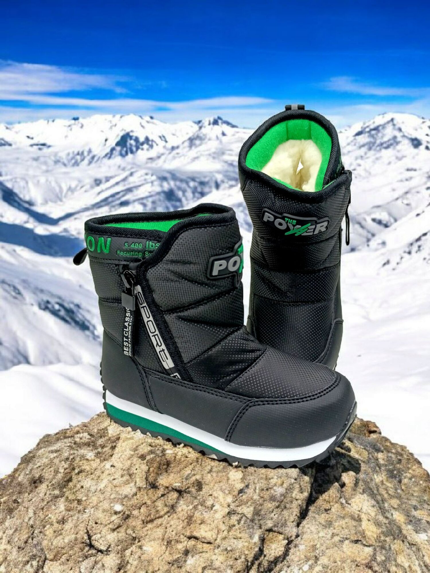 Дутики , размер 30, черный/зеленый — фото 1