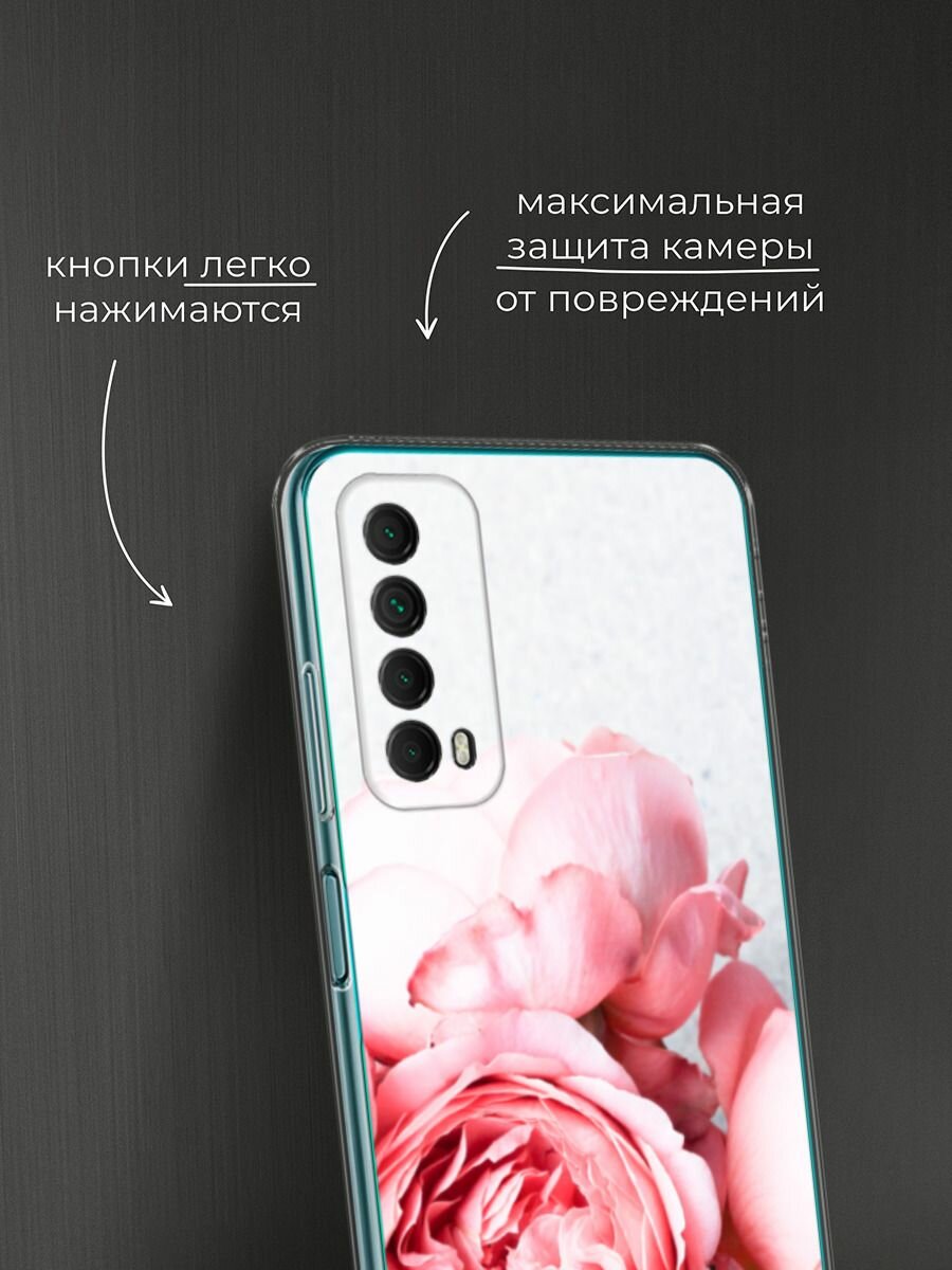 Чехол на Huawei P Smart 2021 / Хуавей П Смарт 2021 с принтом "Пионы на белом" — фото 1