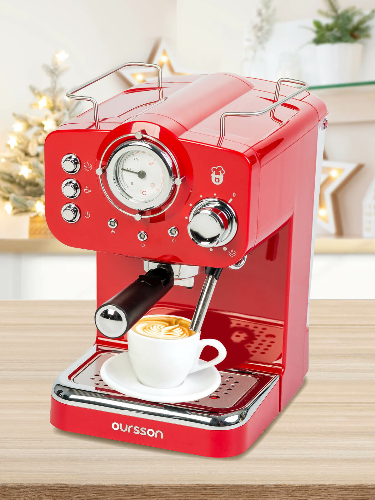 Кофеварка Oursson "EM1510/RD" красная рожковый тип давление 15 Бар приготовление капучино