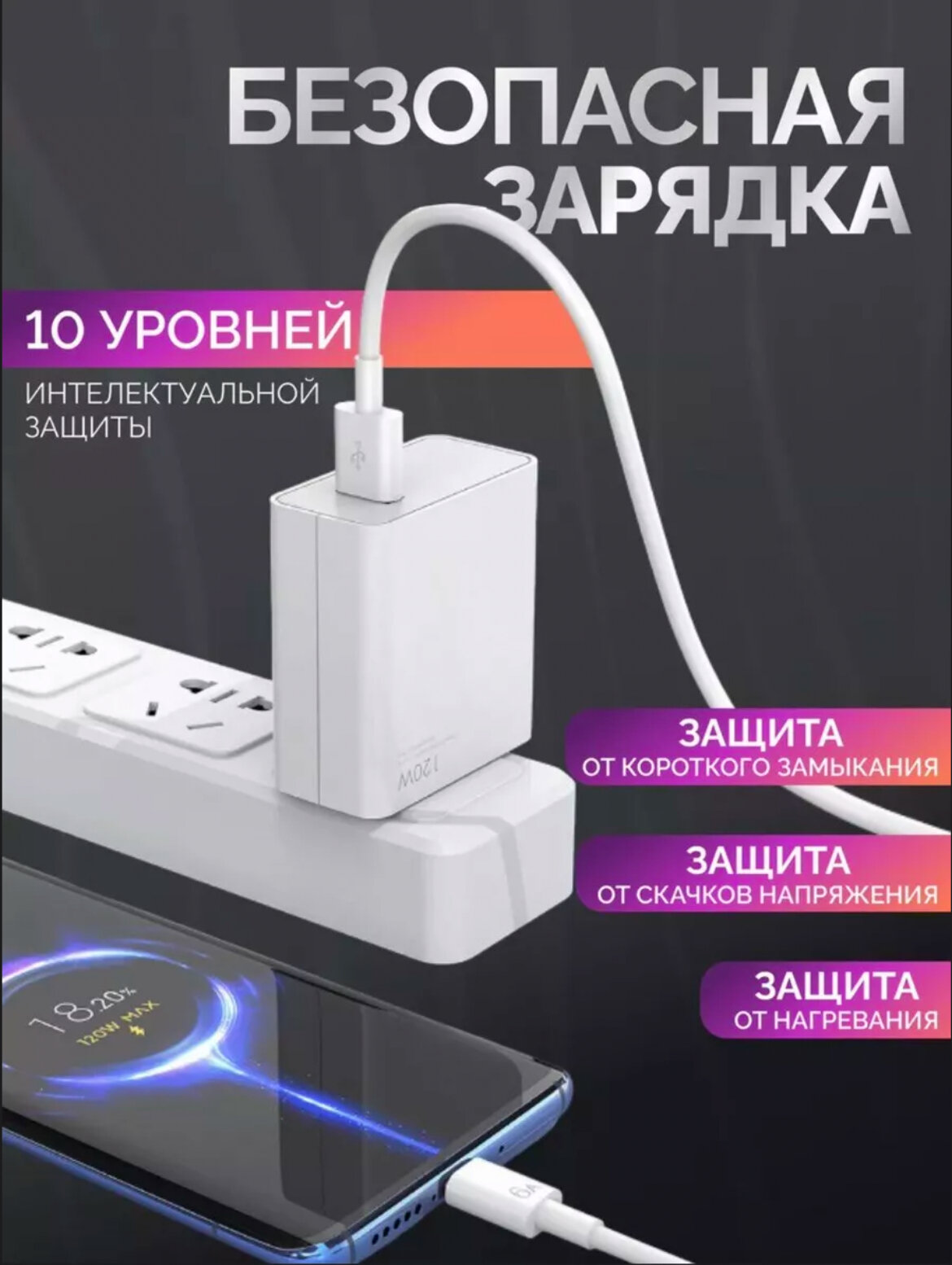 Быстрая зарядка type-c Мощный Блок для андроид — фото 1