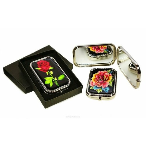 Cindy Косметическое зеркало квадрат цветы на черном фоне 543₽