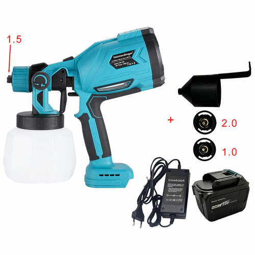 Аккумуляторный электрический краскопульт аэрограф Heimerdinger 1 батарея 18В 9А 7340₽