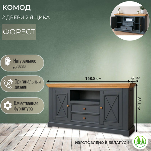 Комод 2 двери 2 ящика деревянный Форест серый бейц 39660₽