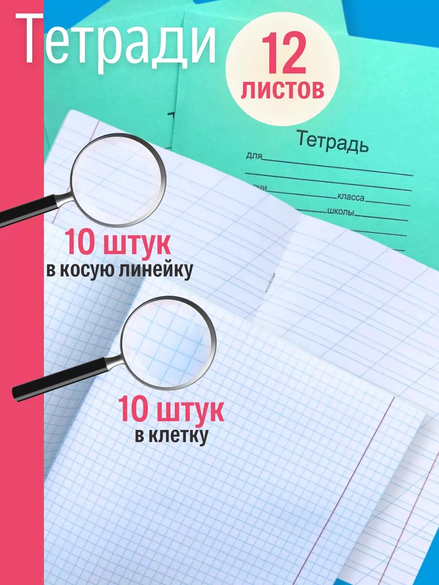Тетради в клетку и косую линейку, набор 20 штук, 12 листов А5